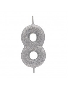 Vela Número 8 Prateado Glitter